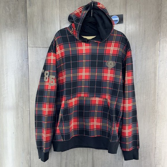 Nike Air Jordan Essential Plaid Hoodie Red Black Gold Men's Medium DV1578-612 - Picture 1 of 6